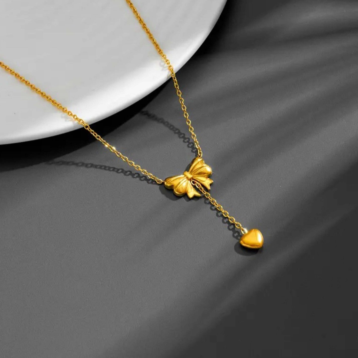 Golden Anti Tarnish Bow Drop Neckpiece