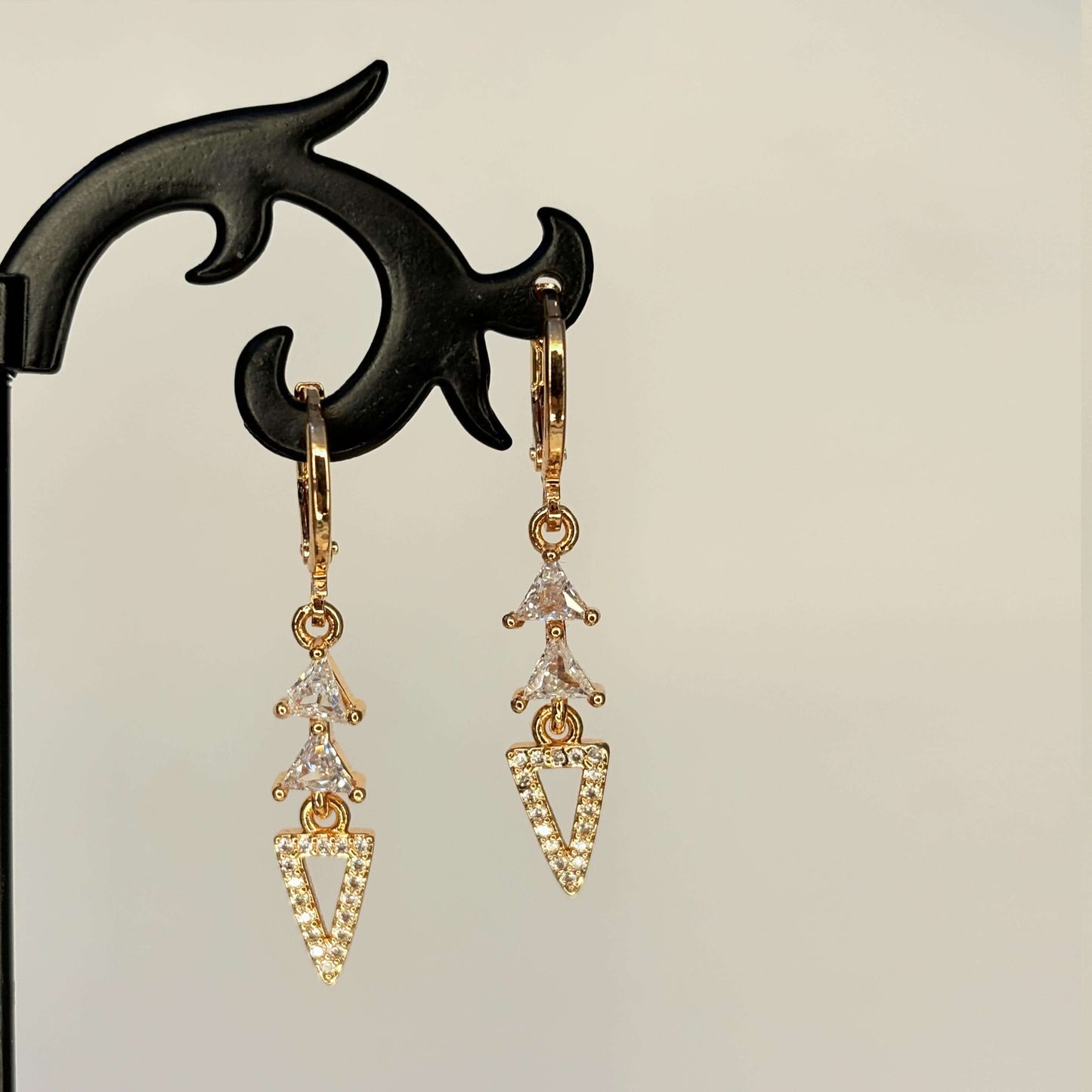 Golden AD Stone Triangle Danglers