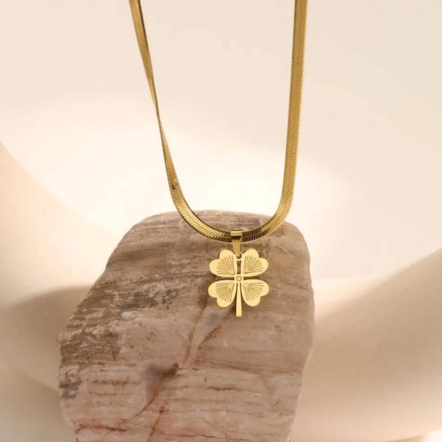 Golden Anti Tarnish Four Leaf Clover Neckpiece