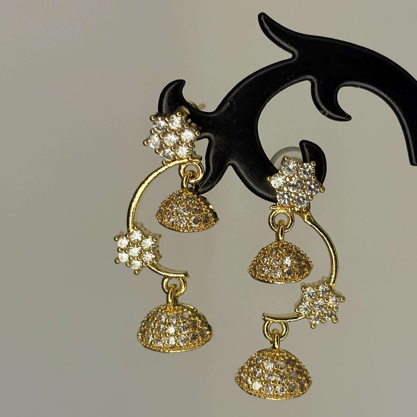Golden AD Stone Double Layered Jhumkas