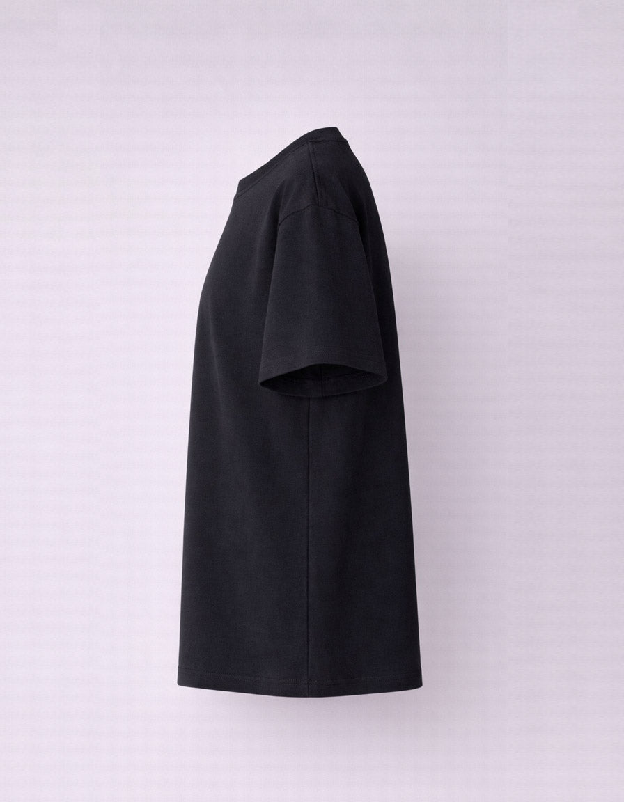 Black Drop Shoulder Plain Cotton T-shirt