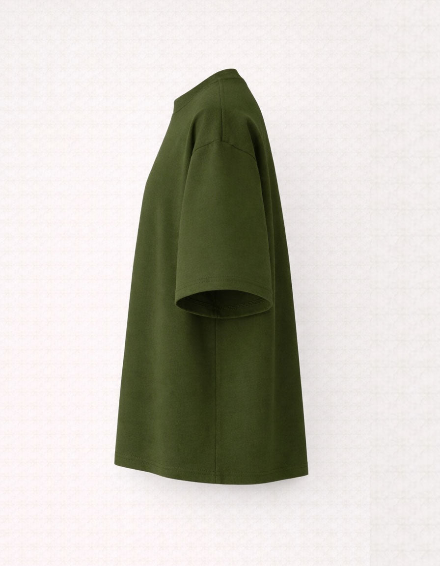 Olive Green Premium Looperknit Cotton Drop Shoulder