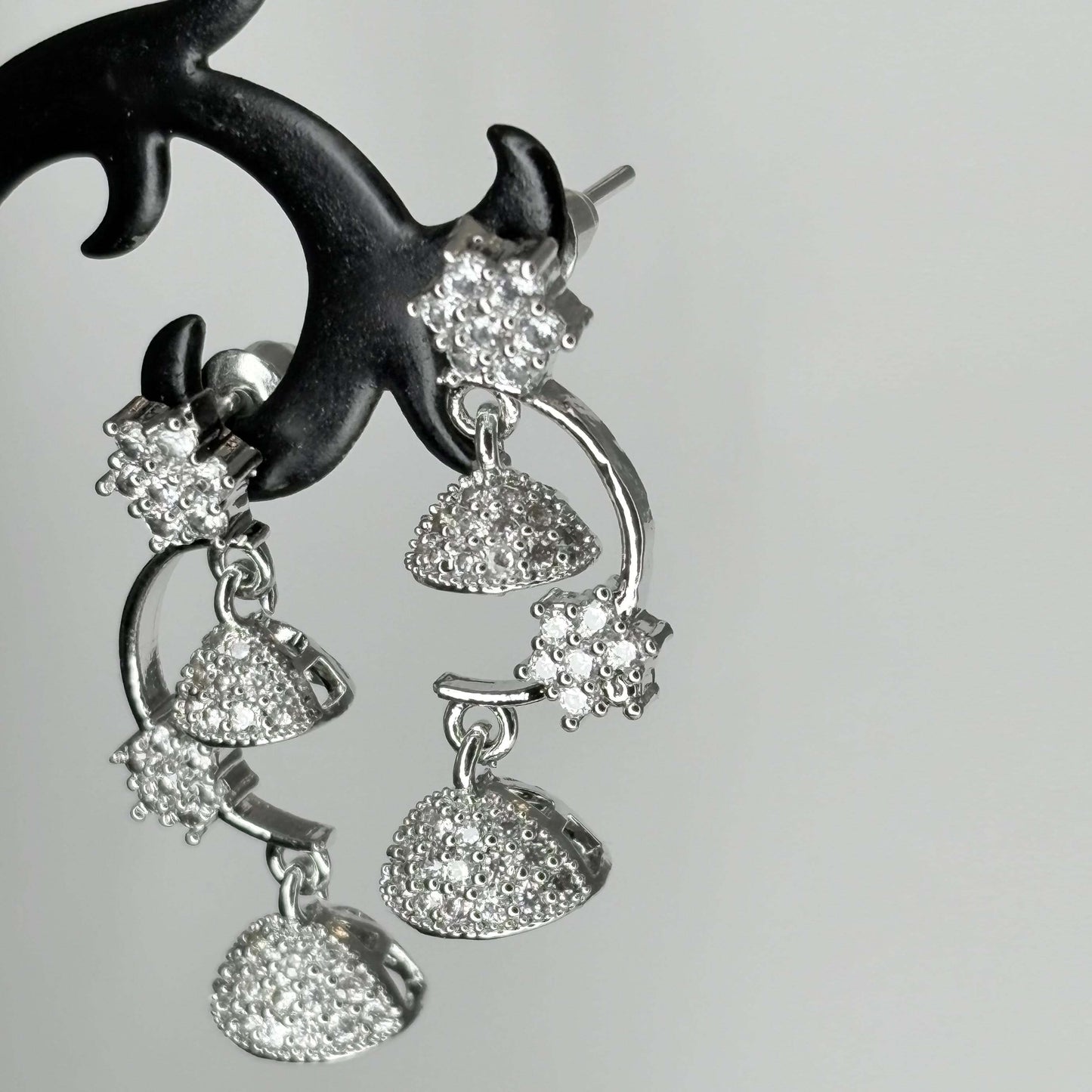 Silver AD Stone Double Layered Jhumkas