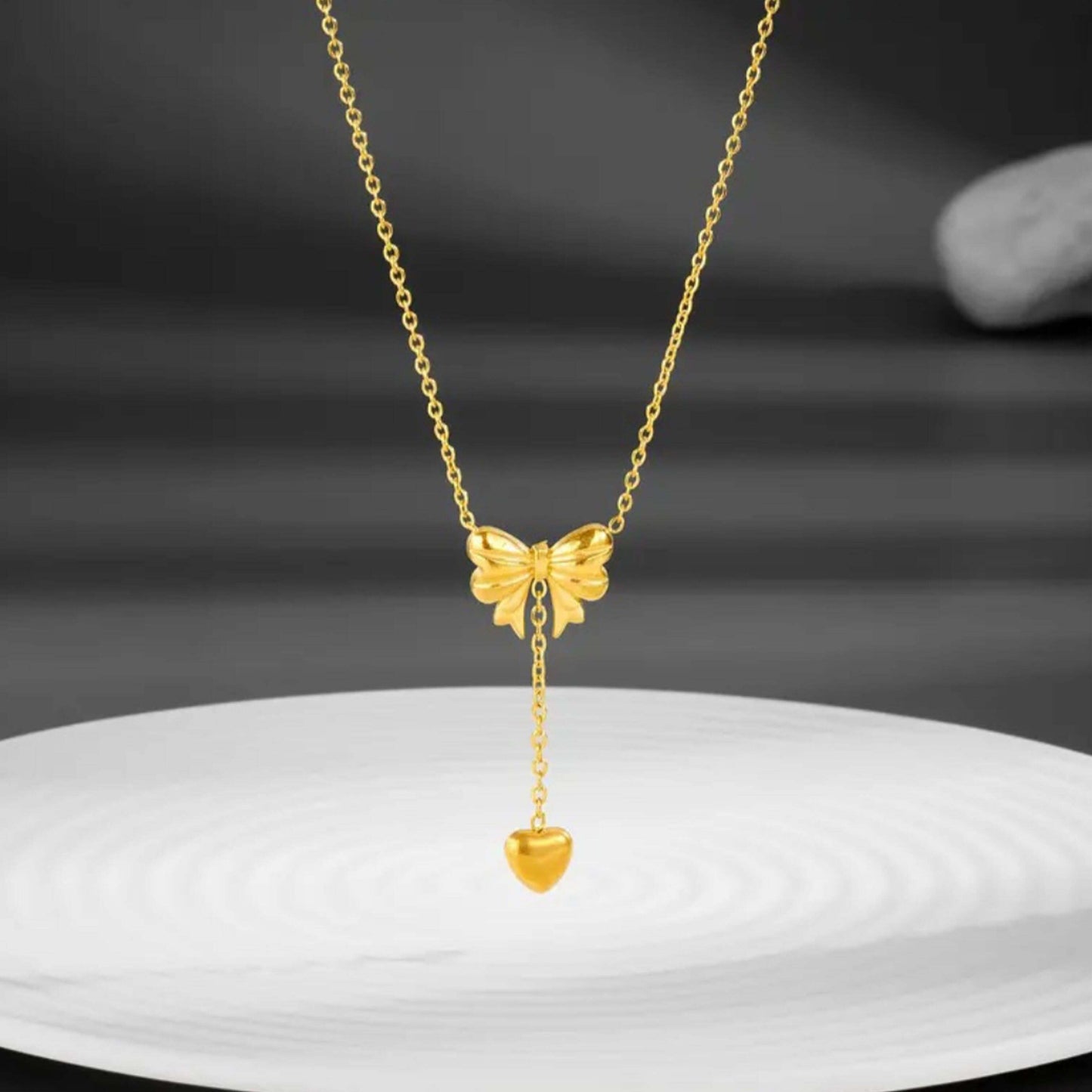 Golden Anti Tarnish Bow Drop Neckpiece