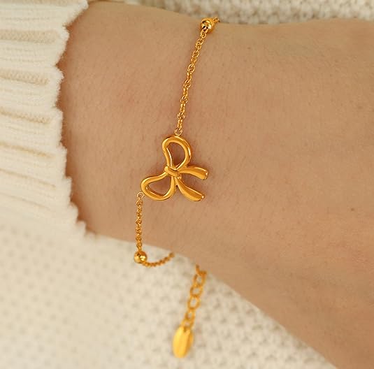 Gold Anti Tarnish Bow Bracelet