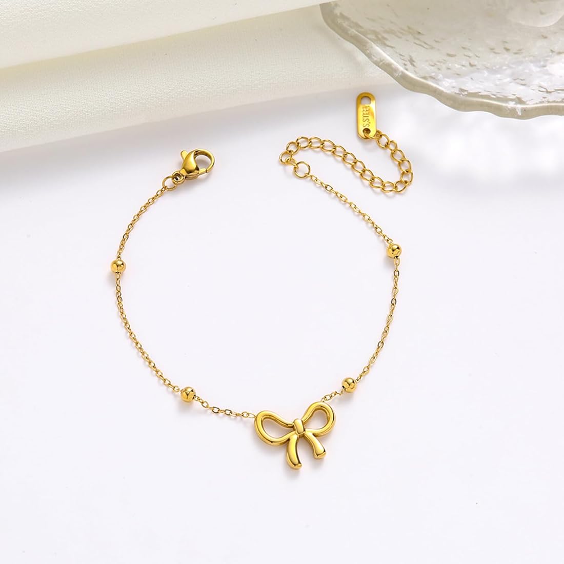 Gold Anti Tarnish Bow Bracelet