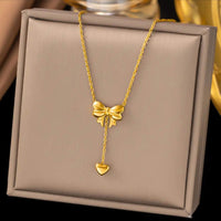 Golden Anti Tarnish Bow Drop Neckpiece