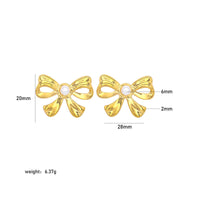Golden Anti Tarnish Bow with Pearl Earrings