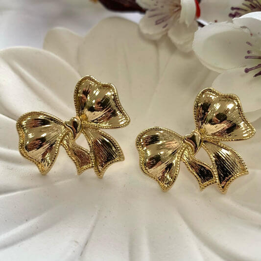 Golden Anti Tarnish Bow Earrings