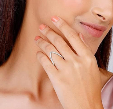 Silver Plated Anti Tarnish AD Stone V Ring
