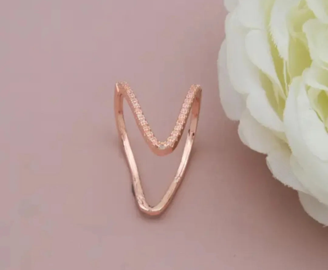Rose Gold Plated Anti Tarnish AD Stone V Ring