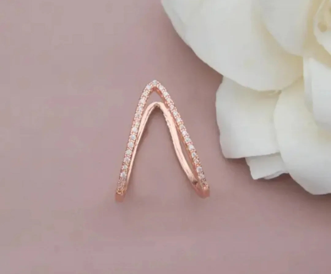 Rose Gold Plated Anti Tarnish AD Stone V Ring