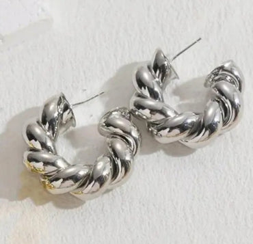 Silver Spiral Textured Hoops