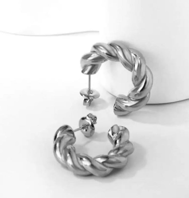Silver Spiral Textured Hoops