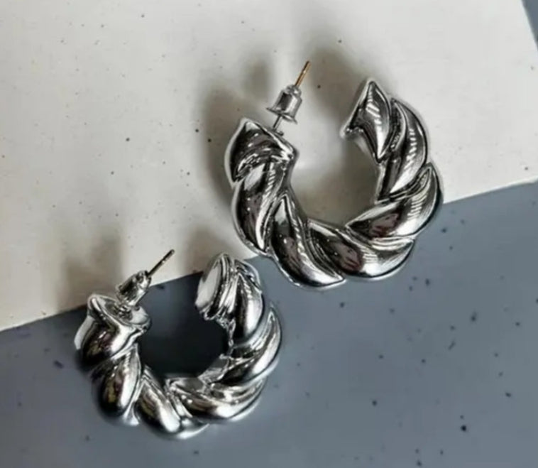 Silver Spiral Textured Hoops