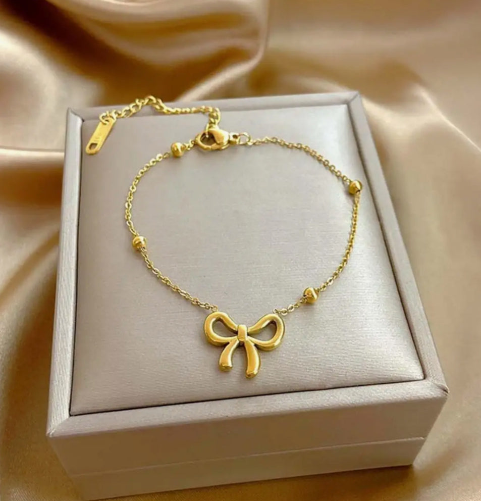 Gold Anti Tarnish Bow Bracelet