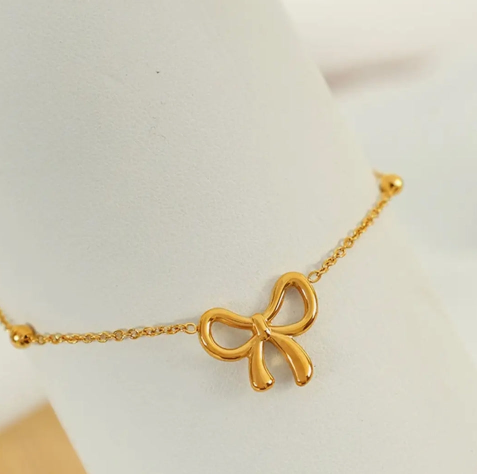 Gold Anti Tarnish Bow Bracelet