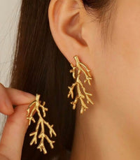 Golden Anti Tarnish Branch Earrings