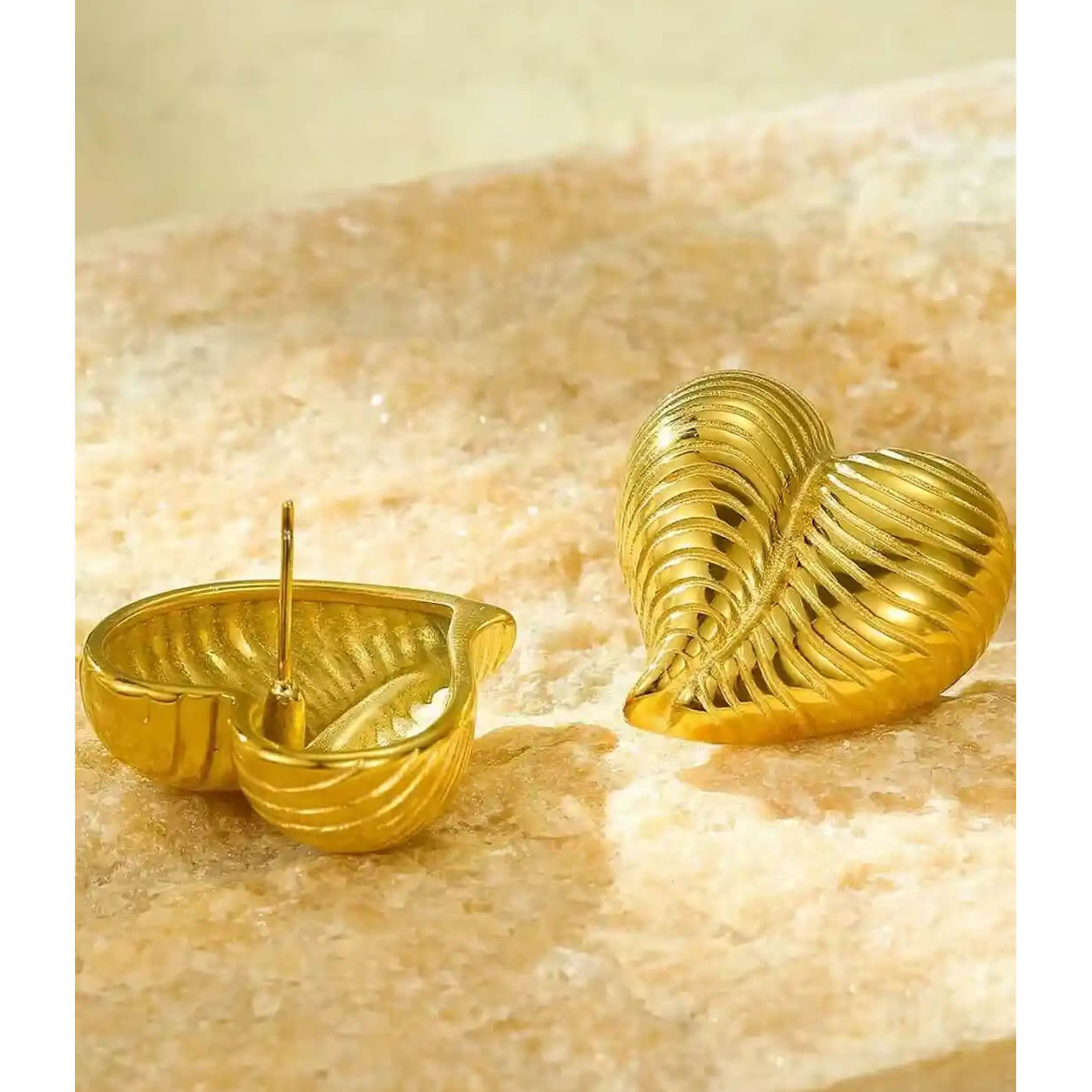 Golden Anti Tarnish Textured Heart Earrings