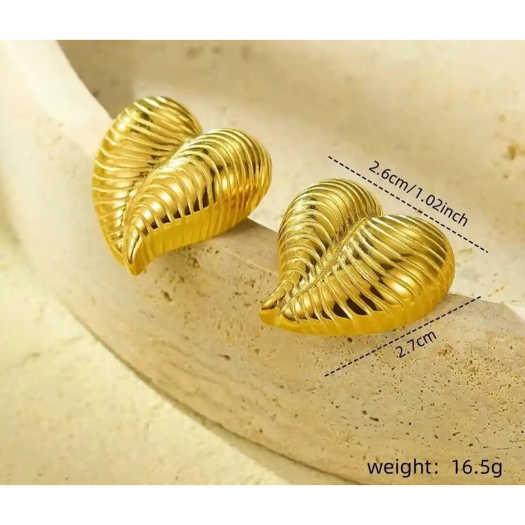 Golden Anti Tarnish Textured Heart Earrings