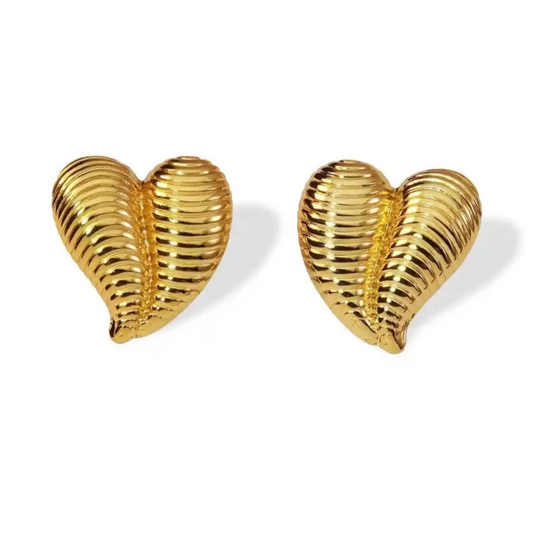Golden Anti Tarnish Textured Heart Earrings