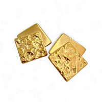 Golden Anti Tarnish Textured Double Square Earrings