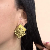 Golden Anti Tarnish Textured Double Square Earrings