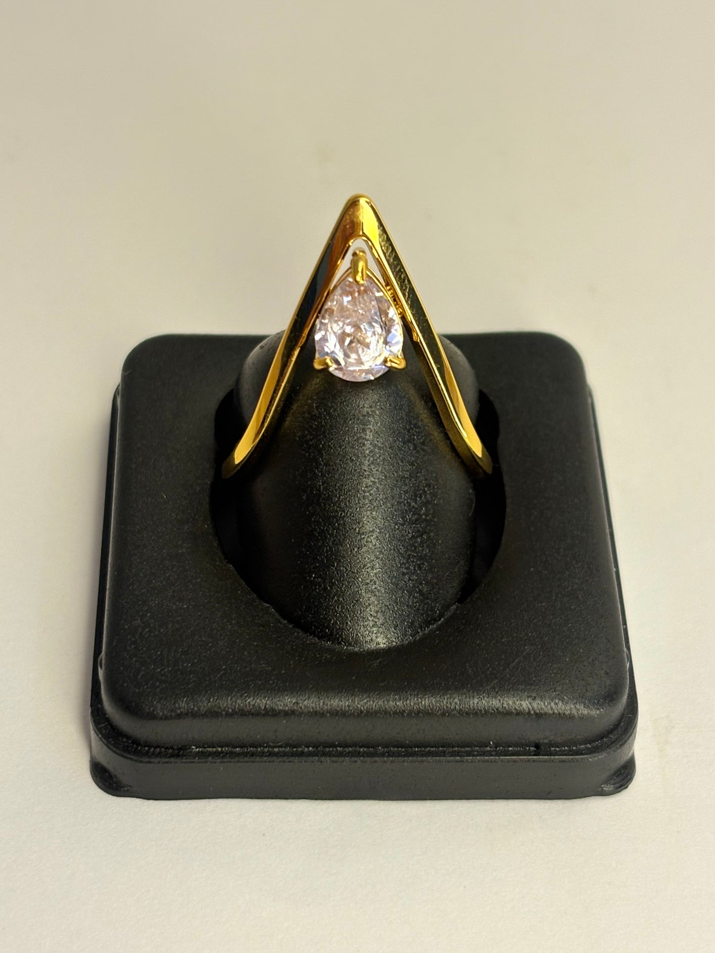 Gold Plated Anti Tarnish V Band Ring with AD Stone