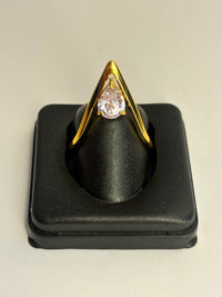 Gold Plated Anti Tarnish V Band Ring with AD Stone