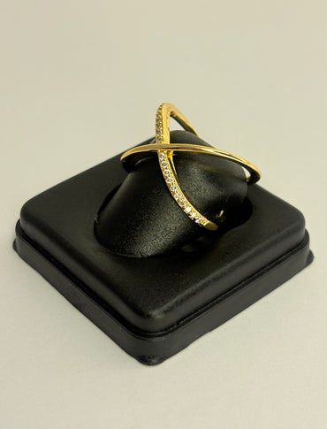 Gold Plated Anti Tarnish Adjustable AD Stone X Ring
