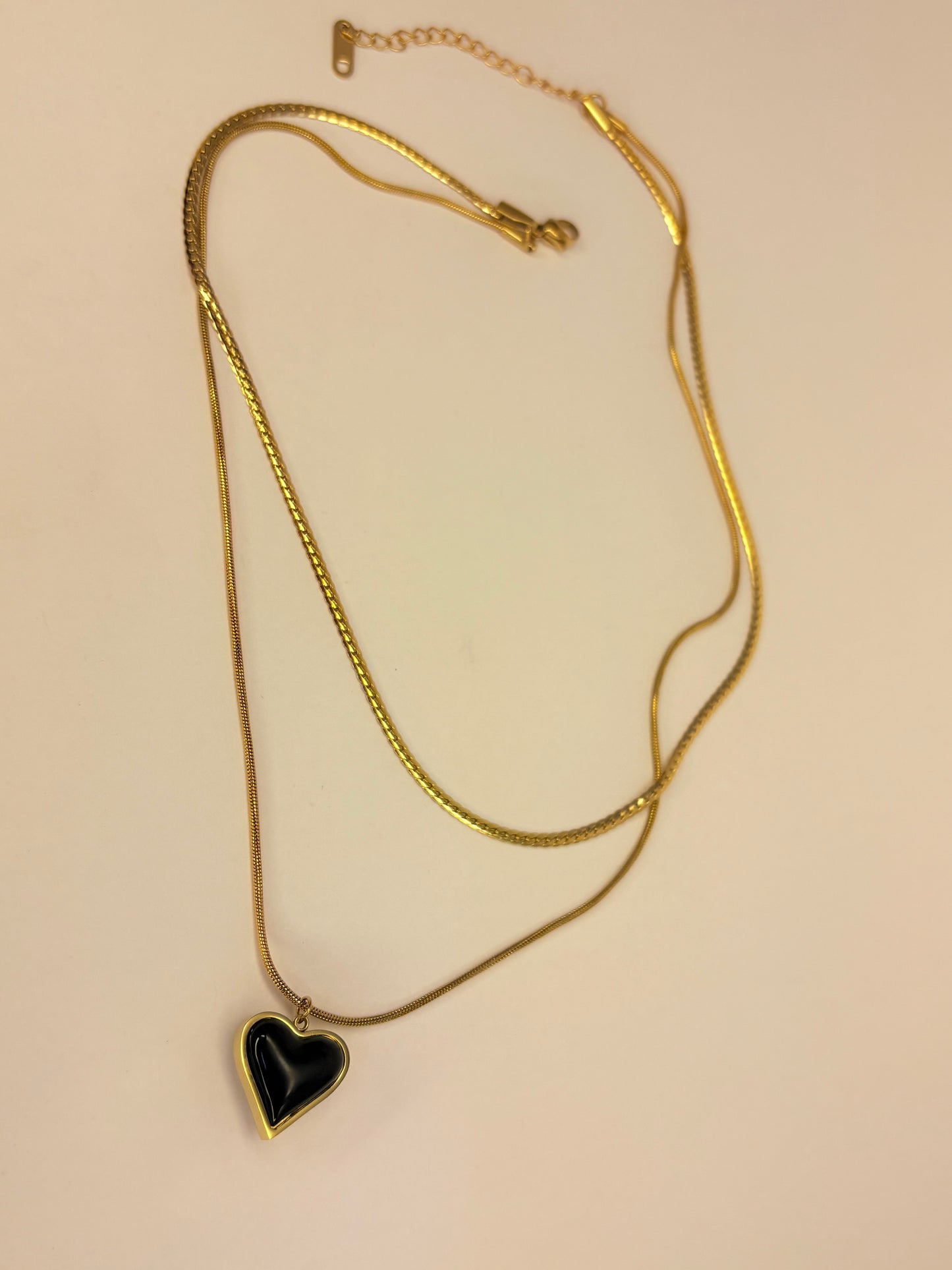 Gold Anti Tarnish Double Layered Reversible Heart Neckpiece