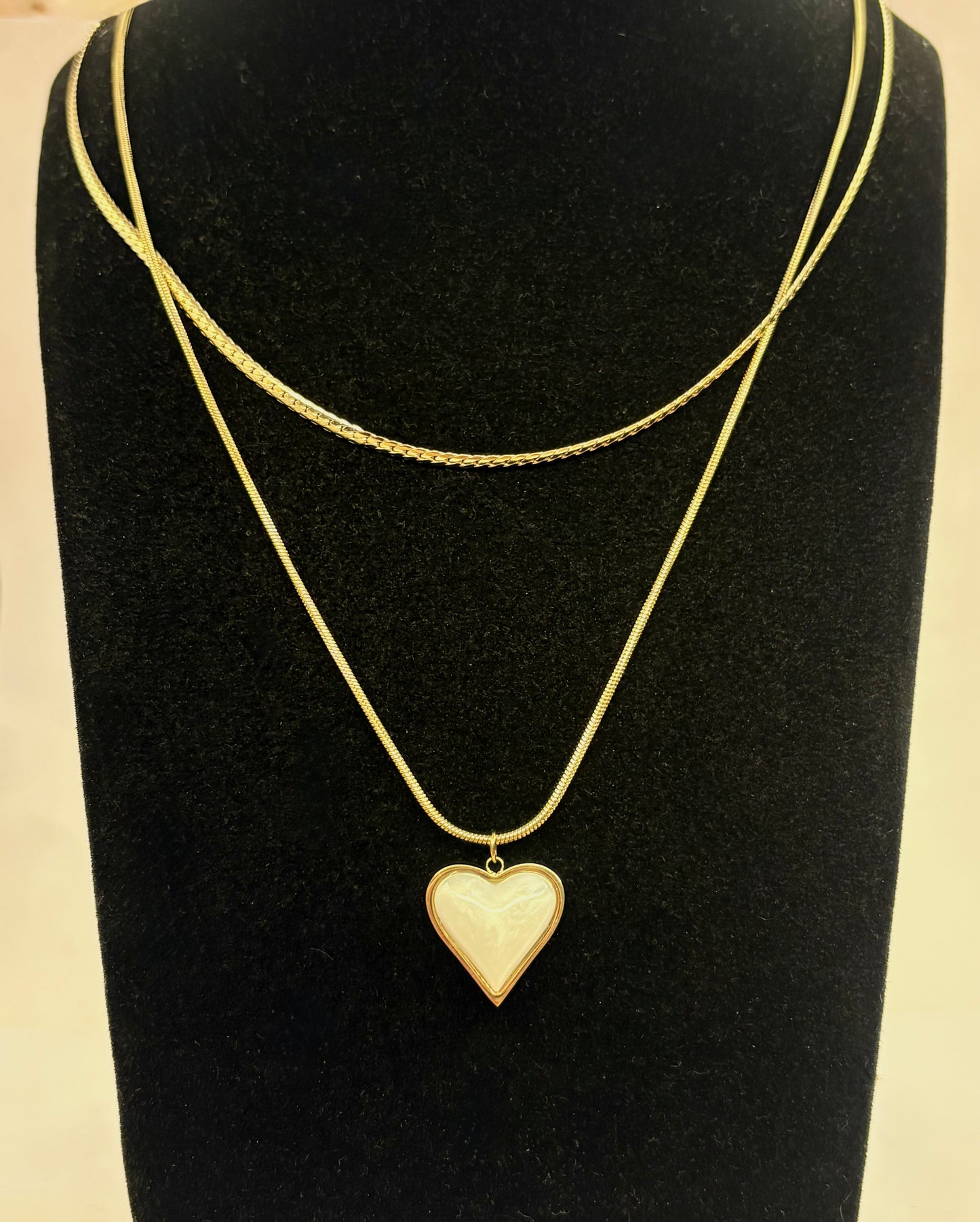 Gold Anti Tarnish Double Layered Reversible Heart Neckpiece