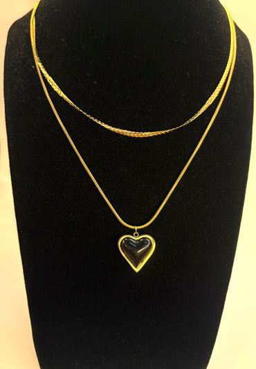 Gold Anti Tarnish Double Layered Reversible Heart Neckpiece