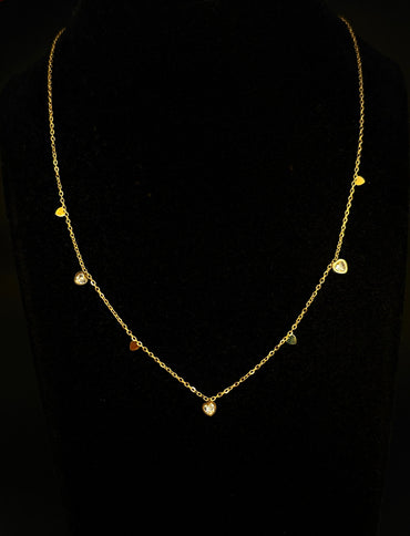 Gold Anti Tarnish AD Stone Hearts Neckpiece