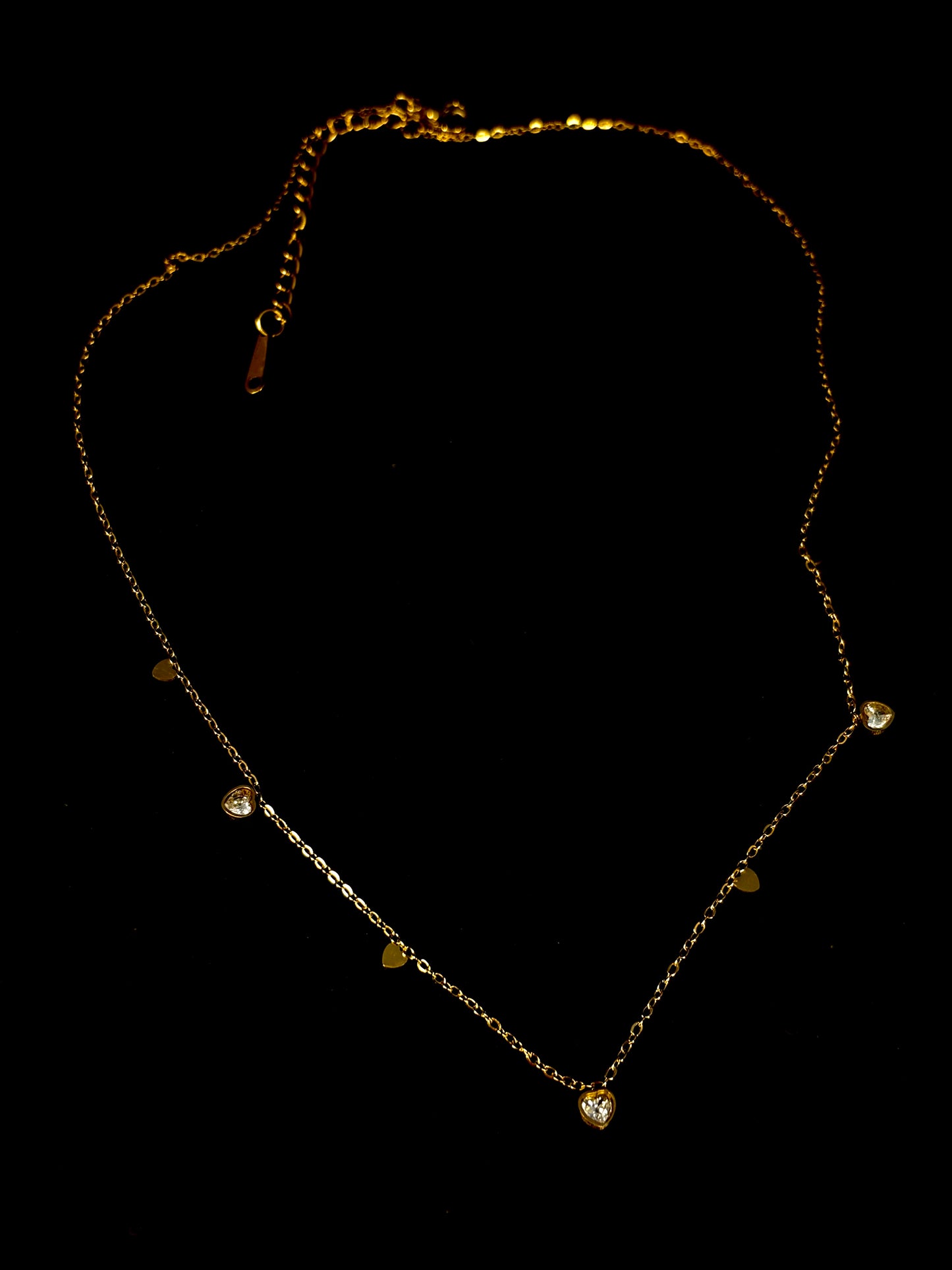 Gold Anti Tarnish AD Stone Hearts Neckpiece