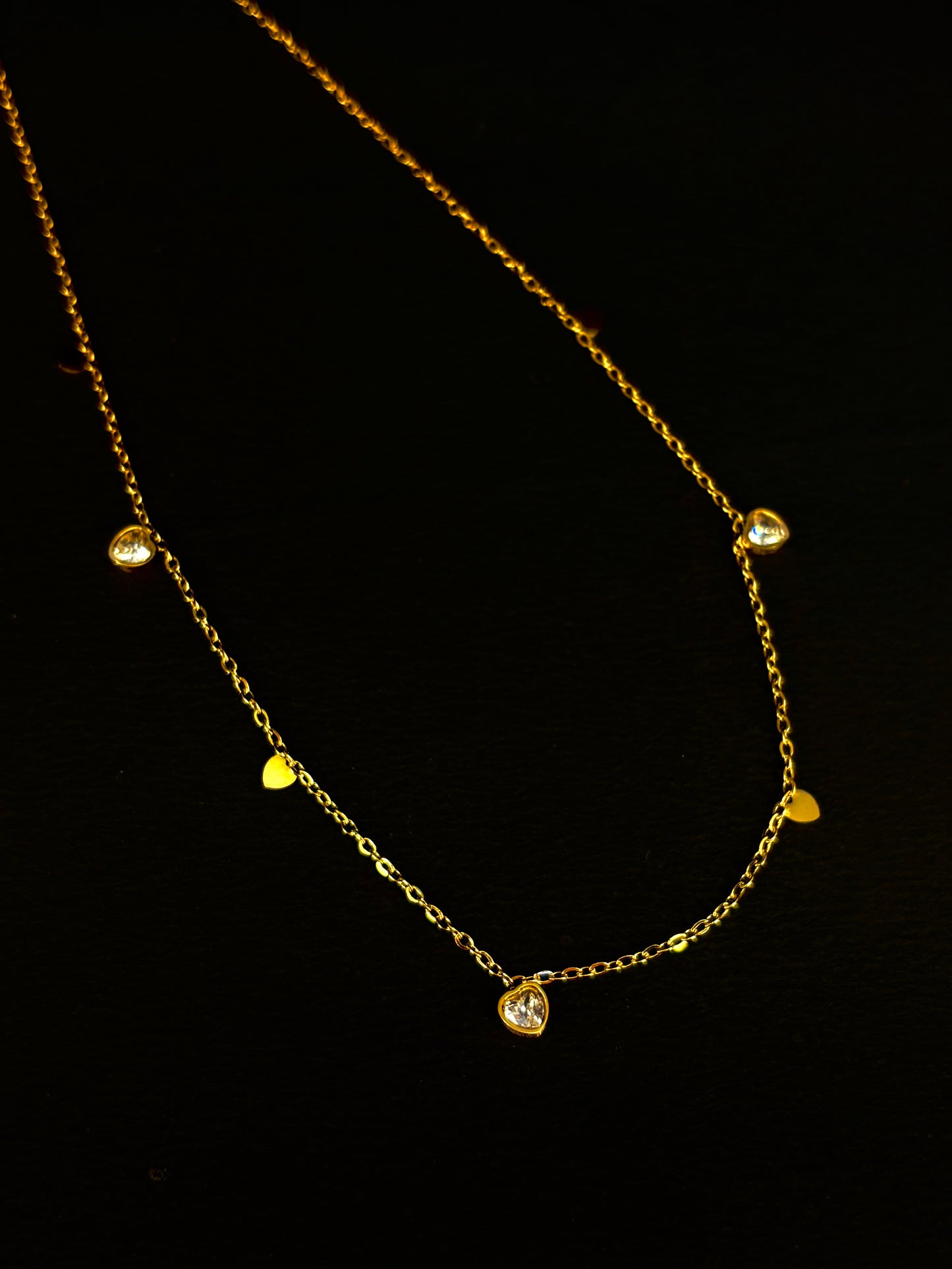 Gold Anti Tarnish AD Stone Hearts Neckpiece