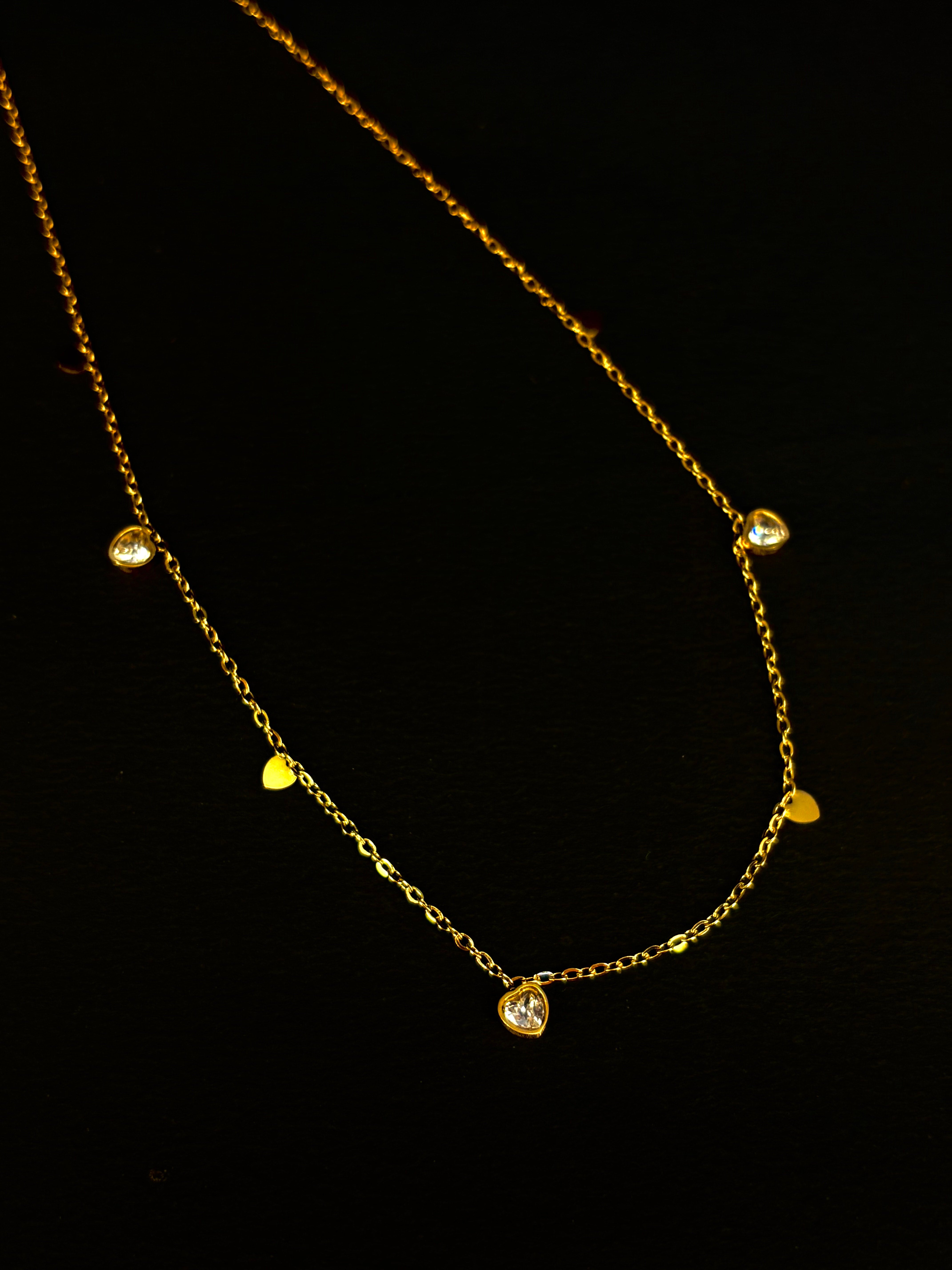 Gold Anti Tarnish AD Stone Hearts Neckpiece