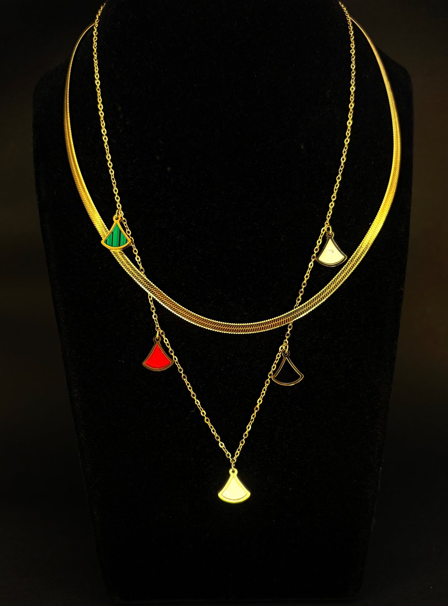 Gold Anti Tarnish Multicolour Fins Double Layered Neckpiece