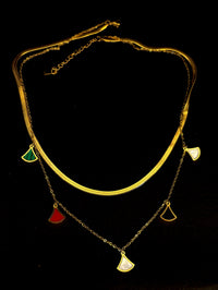 Gold Anti Tarnish Multicolour Fins Double Layered Neckpiece