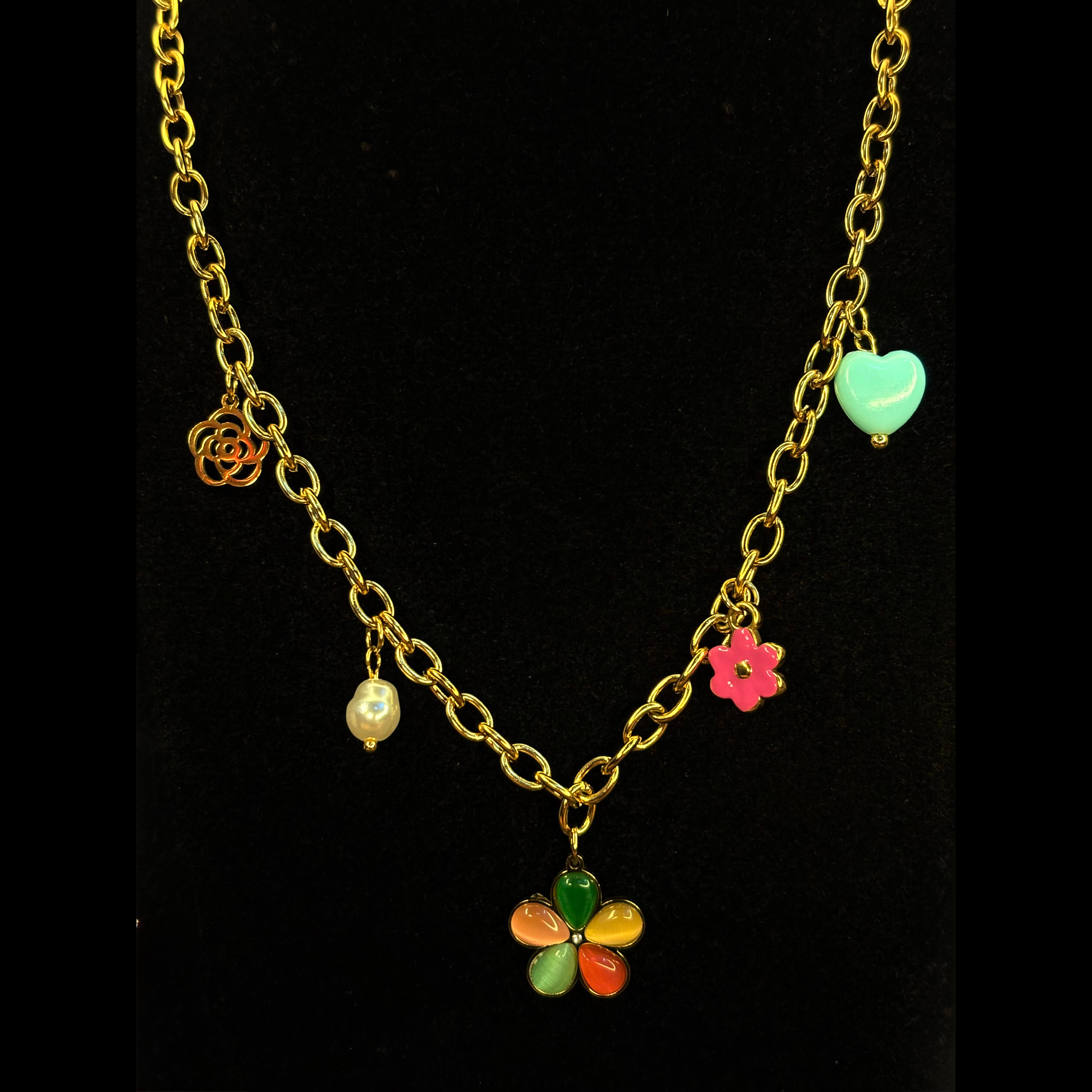 Gold Anti Tarnish Multi Charms Neckpiece