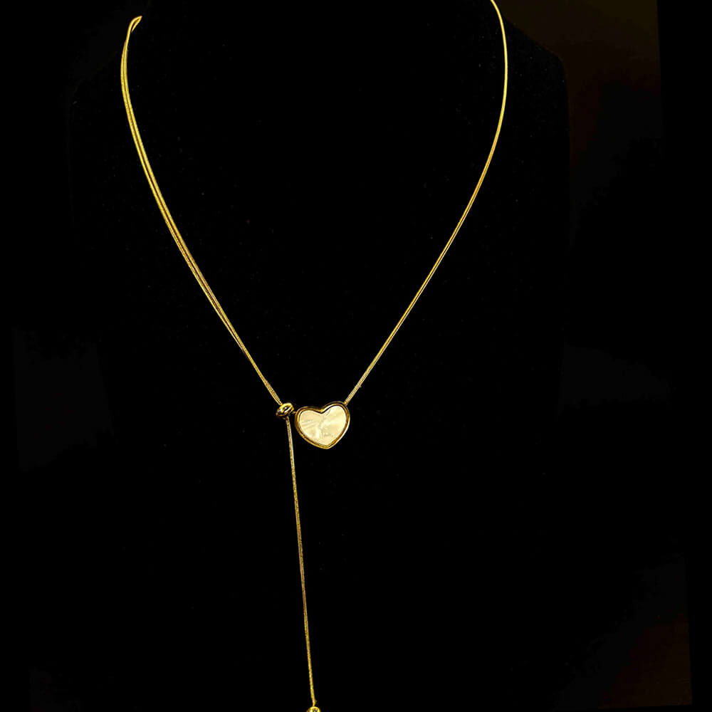 Gold Anti Tarnish Minimal Heart Lariat Neckpiece