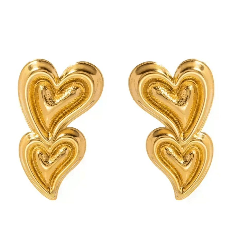 Golden Anti Tarnish Double Heart Earrings