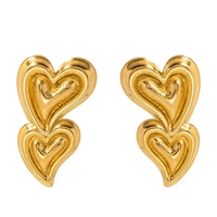 Golden Anti Tarnish Double Heart Earrings