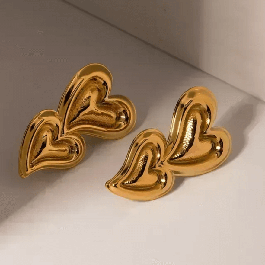 Golden Anti Tarnish Double Heart Earrings