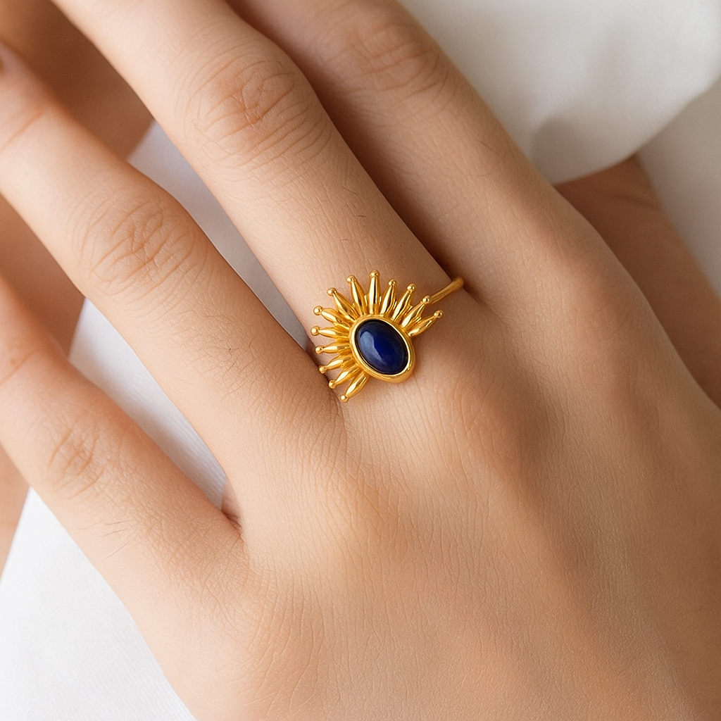 Gold Plated Anti Tarnish Blue Stone Ring