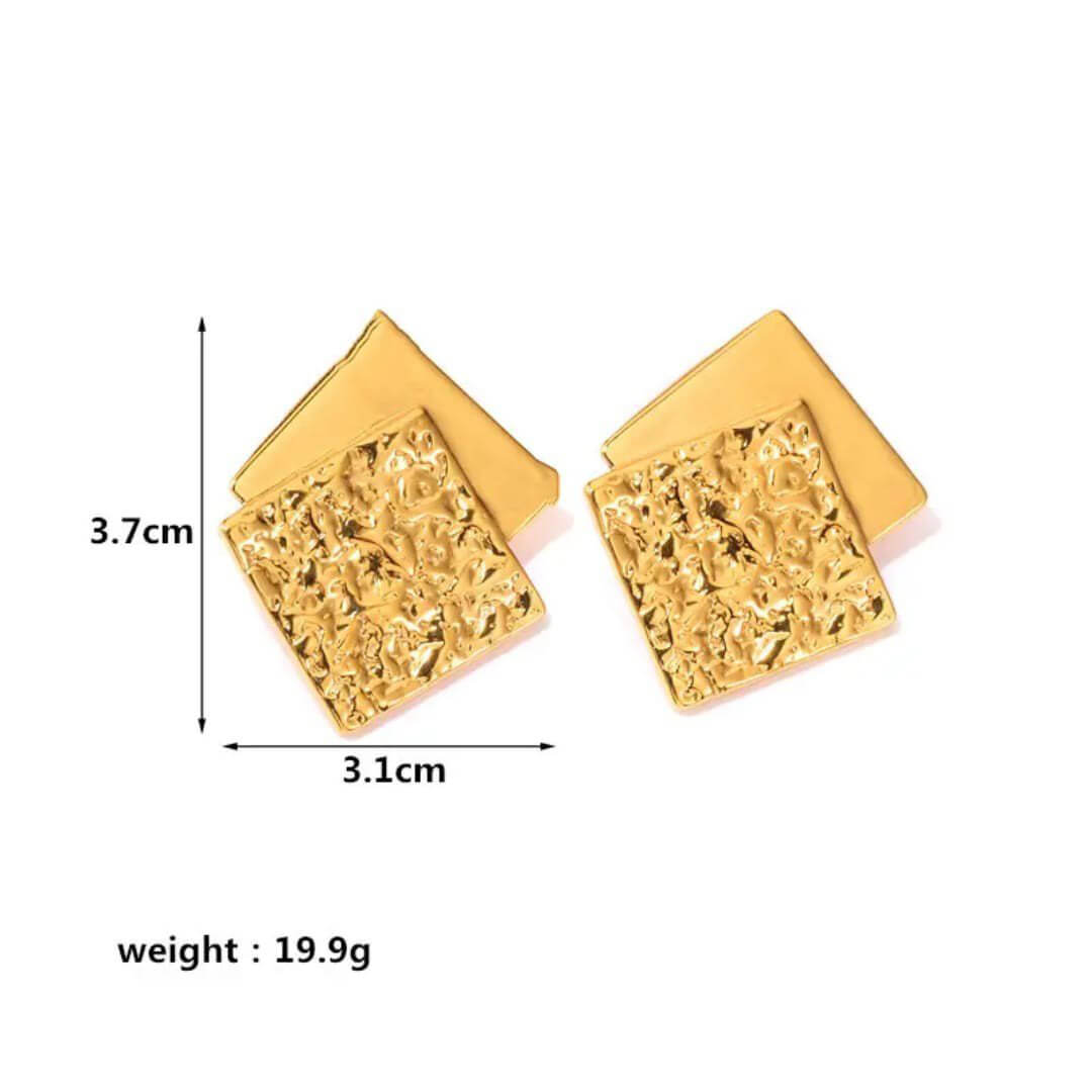 Golden Anti Tarnish Textured Double Square Earrings
