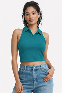 FO Sleeveless Polo Neck Crop Top