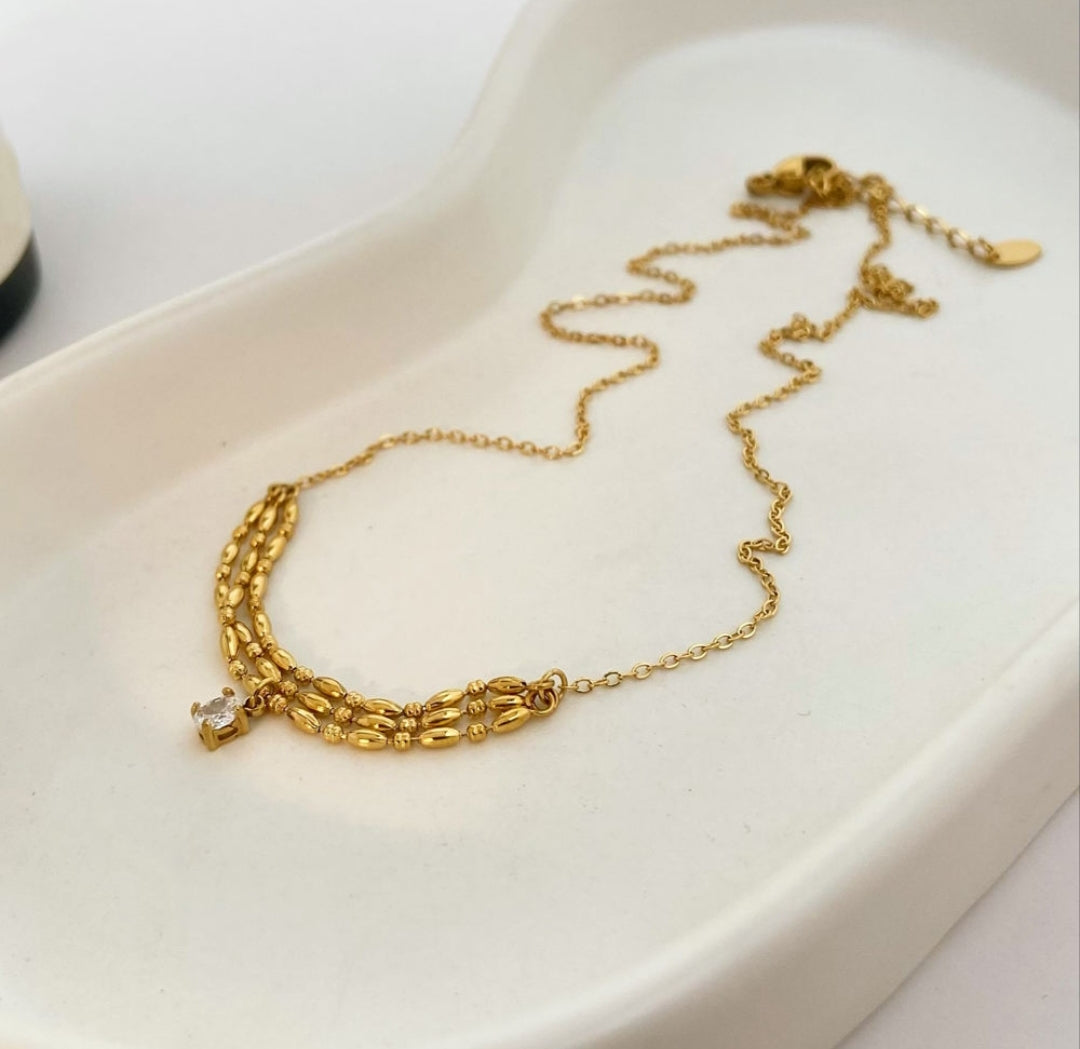 Zircon wrapped beads rope chain neckpiece