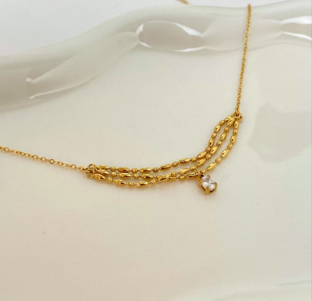 Zircon wrapped beads rope chain neckpiece