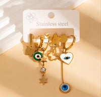 Evil Eye & Butterfly Mismatching Anti Tarnish Earrings (6 pcs set)